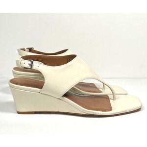 Nordstrom Rack Women's Fonda Wedge Heeled Sandals Size 9 White Thong T Strap